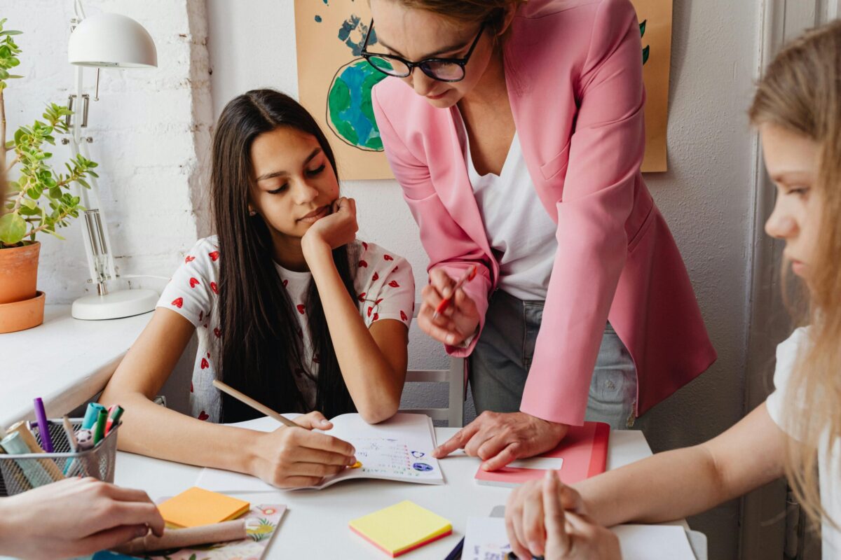 Teacher with students